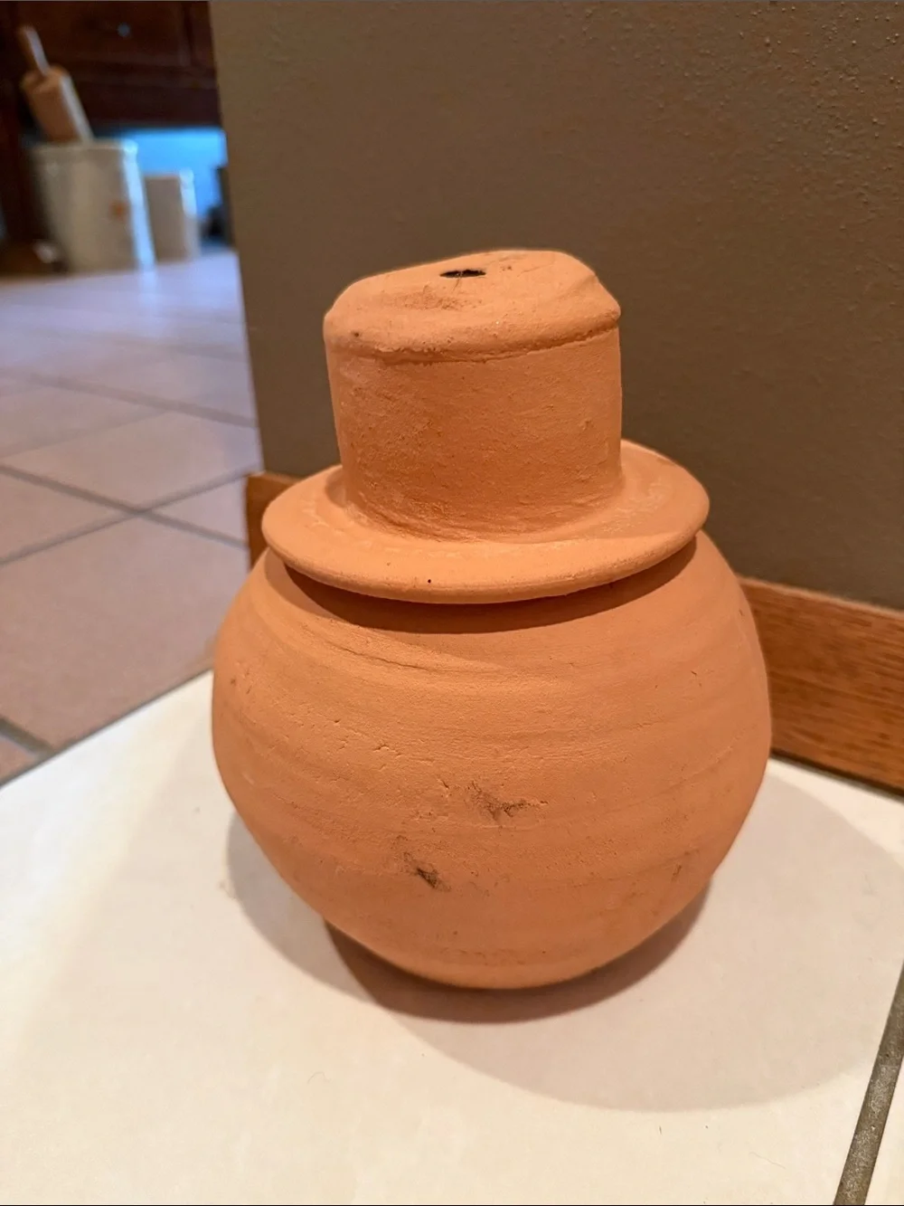 Vtg Hewell’s Pottery GA Terra Cotta Pumpkin with Hat Jack O' Lantern